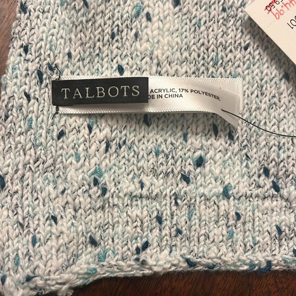 TALBOTS Blue Green Heather Speckle Knit Sweater Winter Scarf, Tassels, New NWT